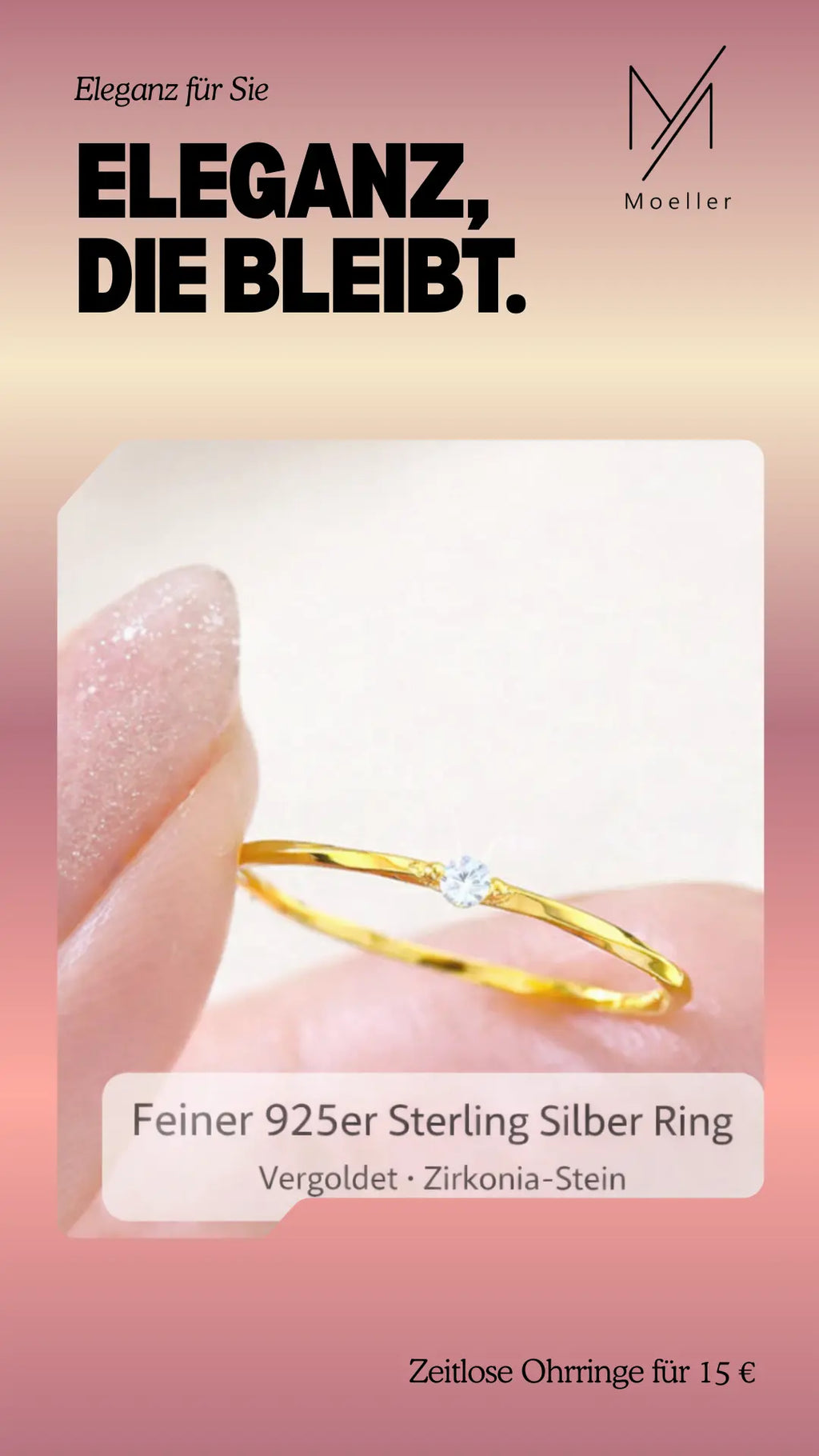 Feiner 925er Sterling Silber Ring – Vergoldet – Minimalistischer Damenring mit Zirkonia Moellerzon
