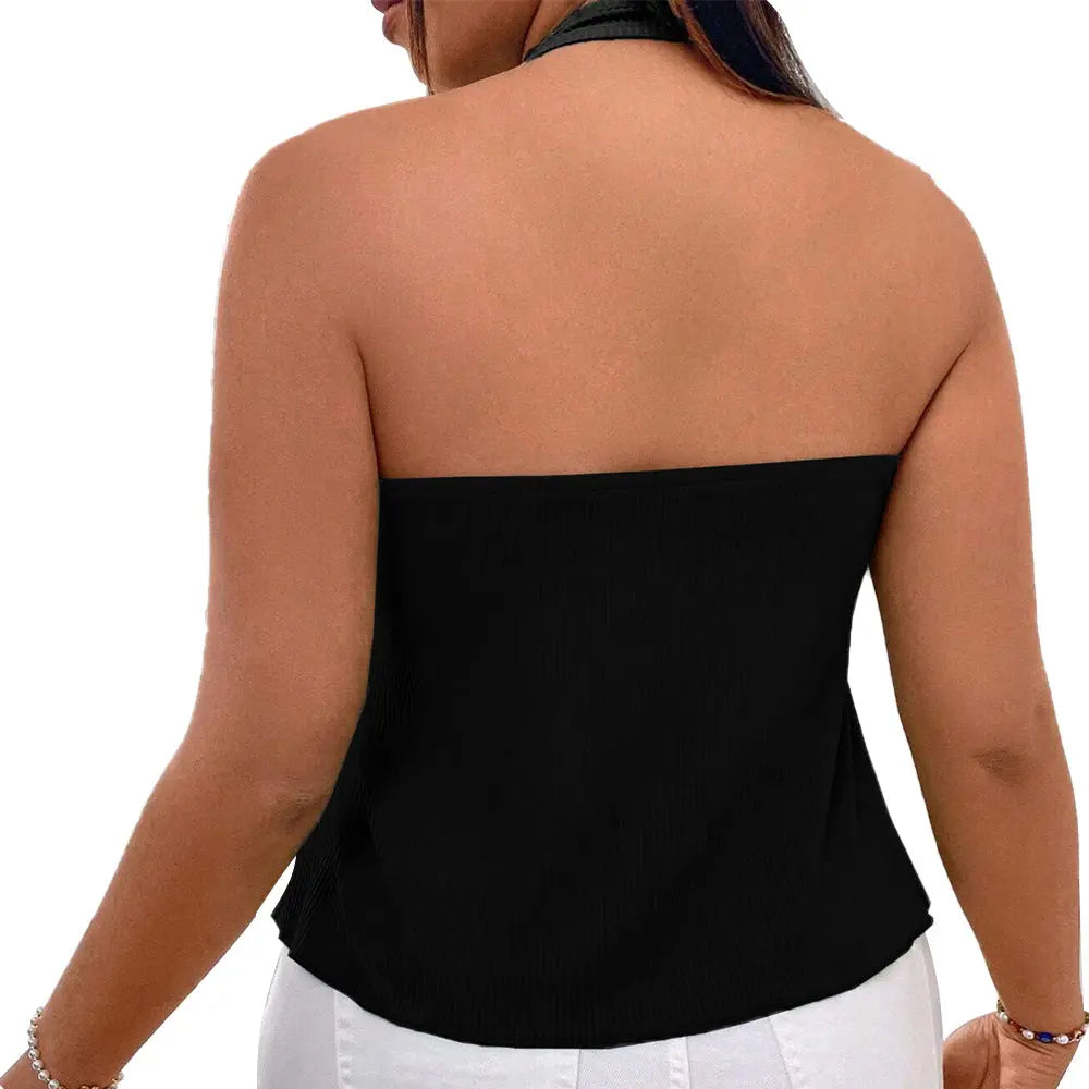 Damen Neckholder-Top mit tiefem V-Ausschnitt – Schwarz Cj