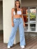 Damen Loose Fit Jeans mit Schlitz & elastischem Bund – Bequeme Wide Leg Denim Hose cJ