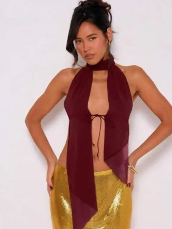 Damen Neckholder-Top mit Animal-Print & tiefem V-Ausschnitt Cj