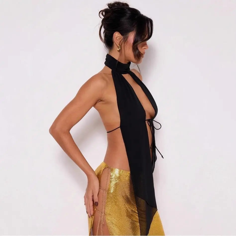 Damen Neckholder-Top mit Animal-Print & tiefem V-Ausschnitt Cj