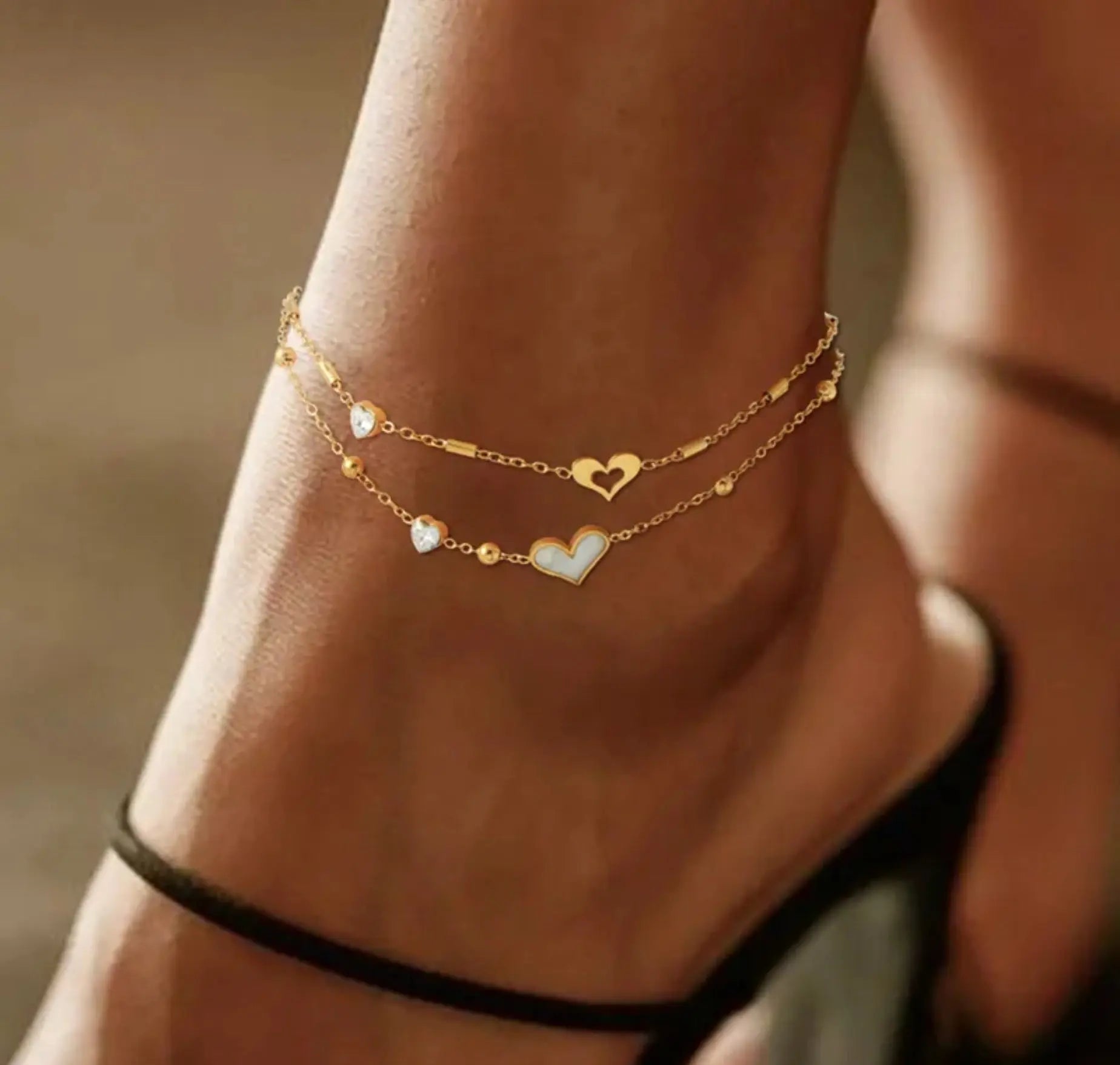 Zarte Herz-Fußkette – vergoldeter Edelstahl Moellerzon