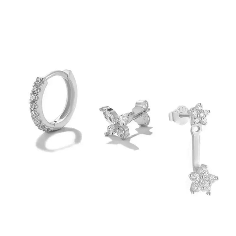 3-teiliges Gold Ohrring-Set – Creole + Blume + Ear Jacket – Funkelnder Damen Schmuck Moeller