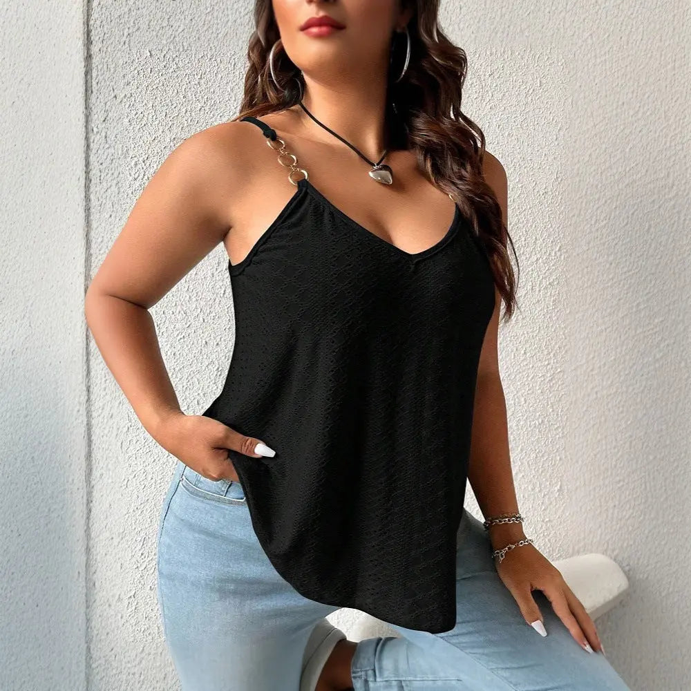 Elegantes Damen Tanktop mit Ketten-Trägern – Schwarz Cj