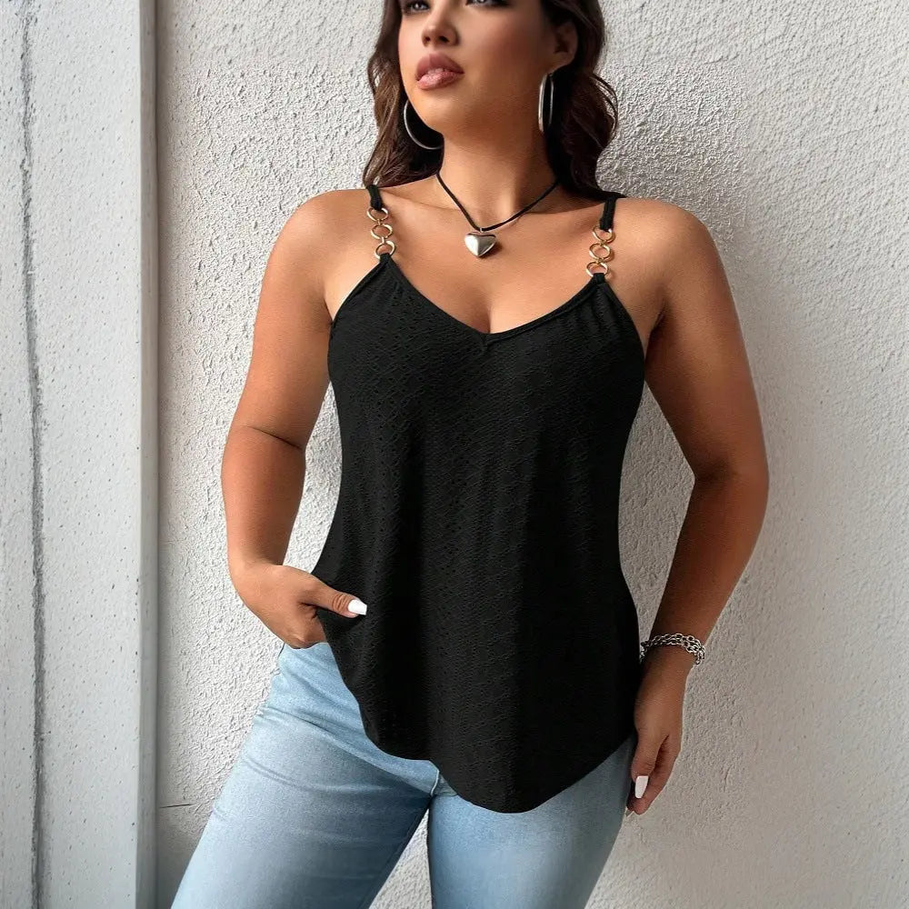 Elegantes Damen Tanktop mit Ketten-Trägern – Schwarz Cj