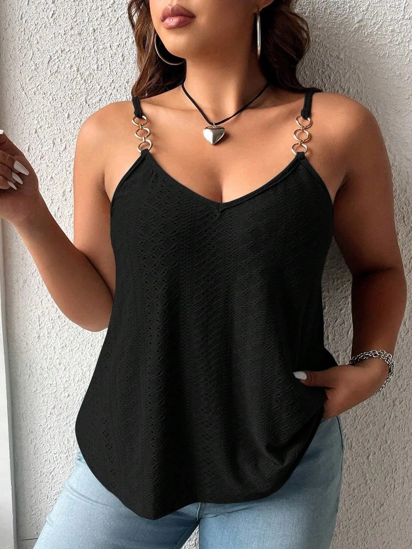 Elegantes Damen Tanktop mit Ketten-Trägern – Schwarz Cj