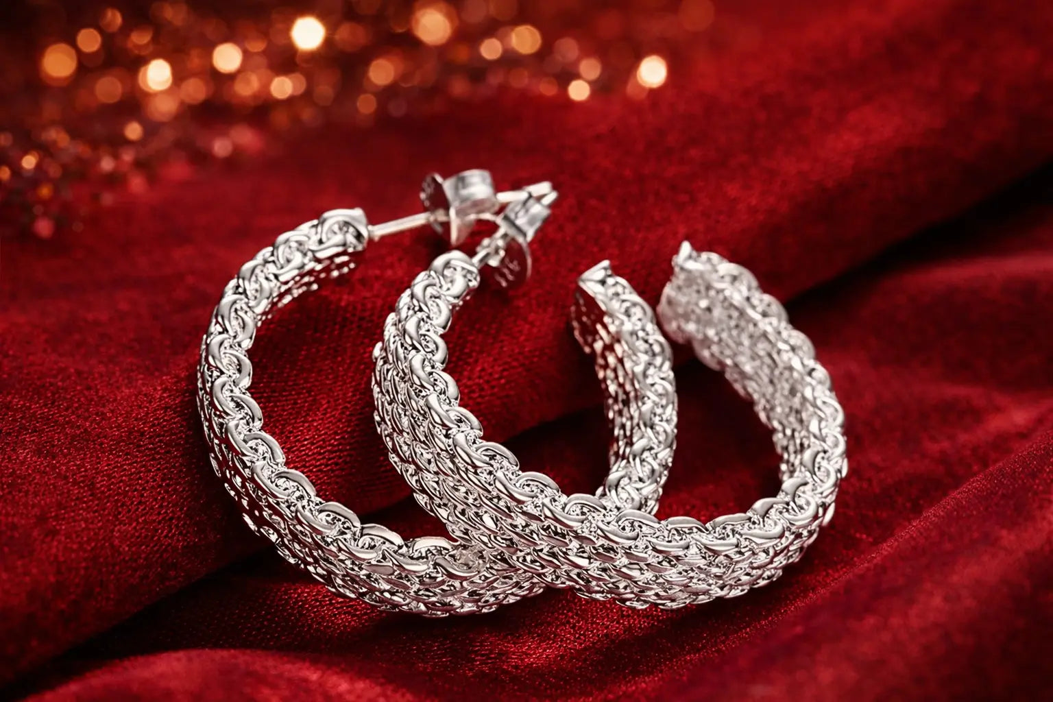 Elegante Creolen aus 925er Sterling Silber – Zeitloses Kettendesign, Hochglanz poliert Moeller