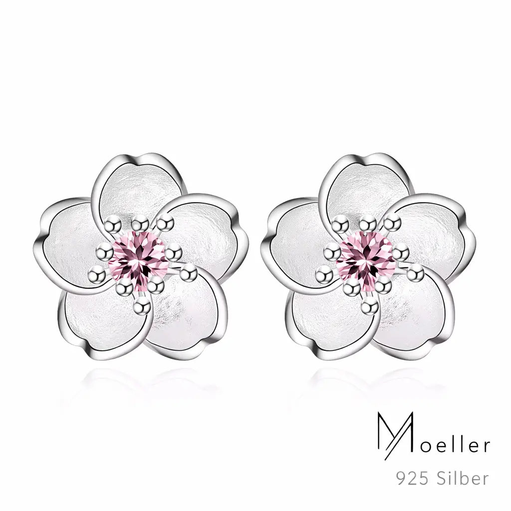 Blumen Ohrstecker aus 925 Silber – Zarte Damen Ohrringe mit rosa Stein, edles Geschenk für Frauen & Mädchen Moeller