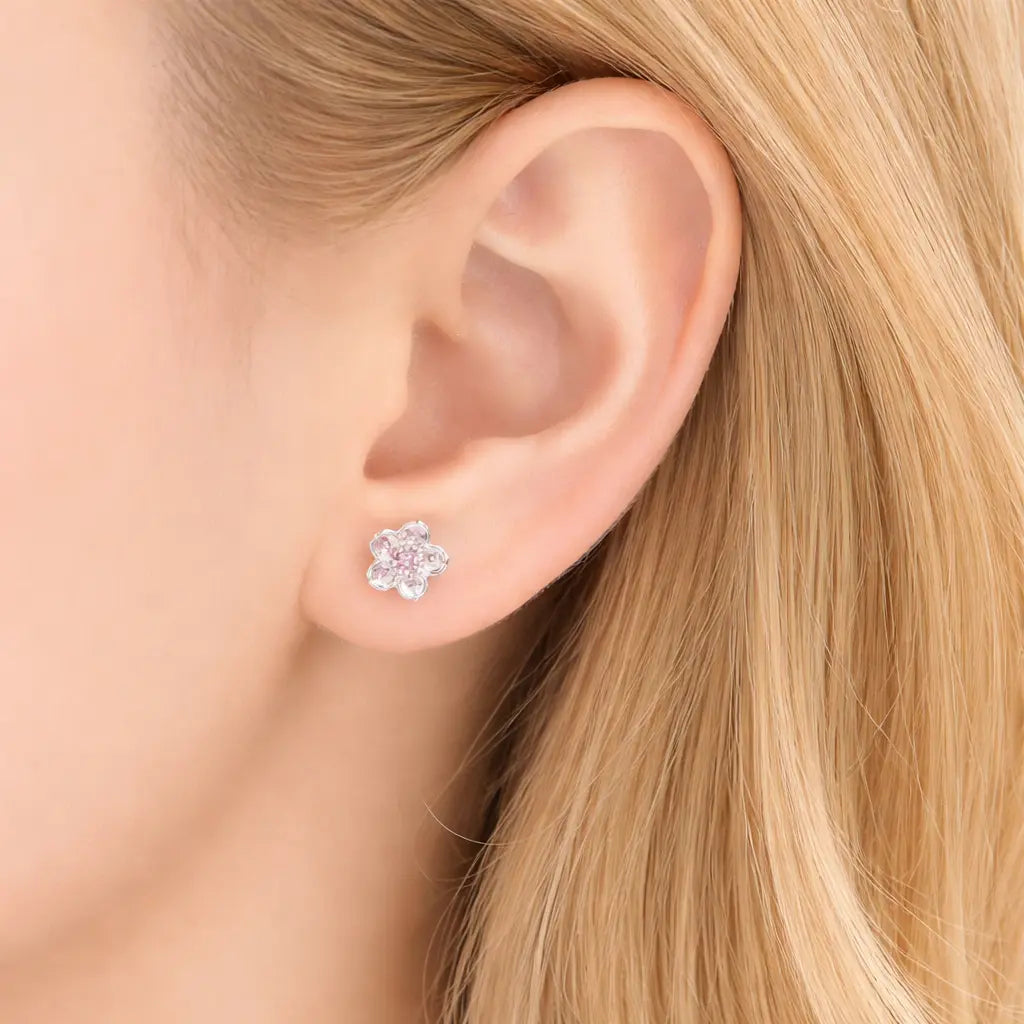 Blumen Ohrstecker aus 925 Silber – Zarte Damen Ohrringe mit rosa Stein, edles Geschenk für Frauen & Mädchen Moeller
