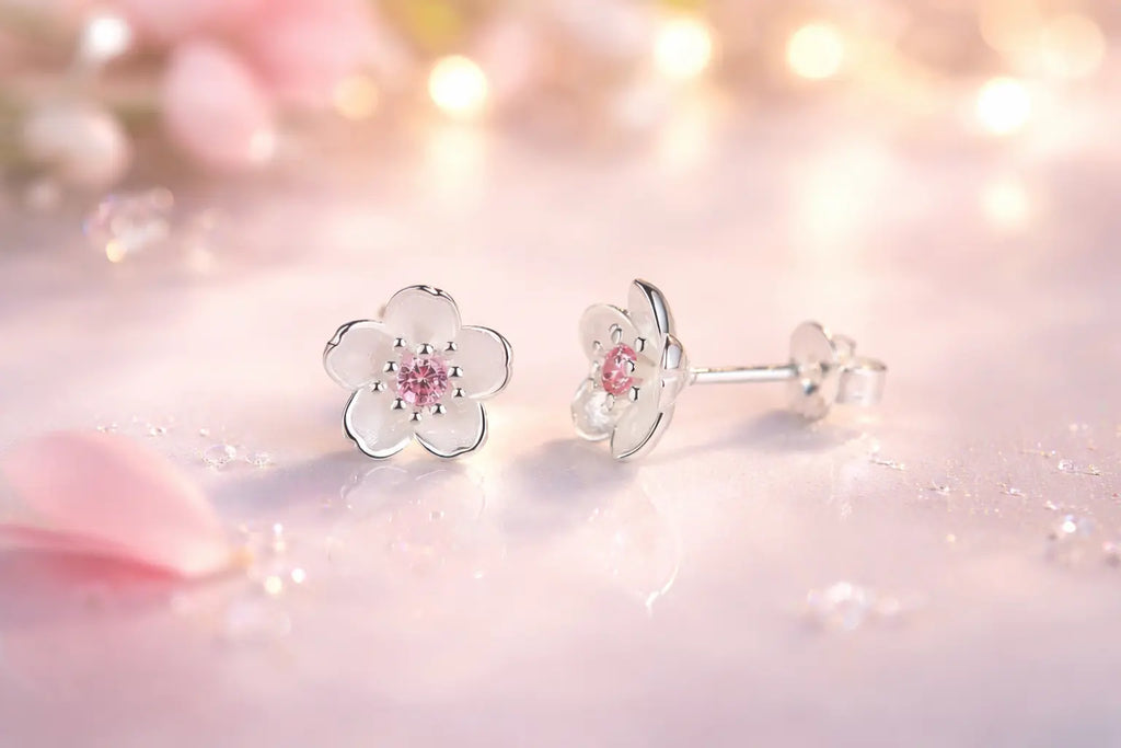 Blumen Ohrstecker aus 925 Silber – Zarte Damen Ohrringe mit rosa Stein, edles Geschenk für Frauen & Mädchen Moeller