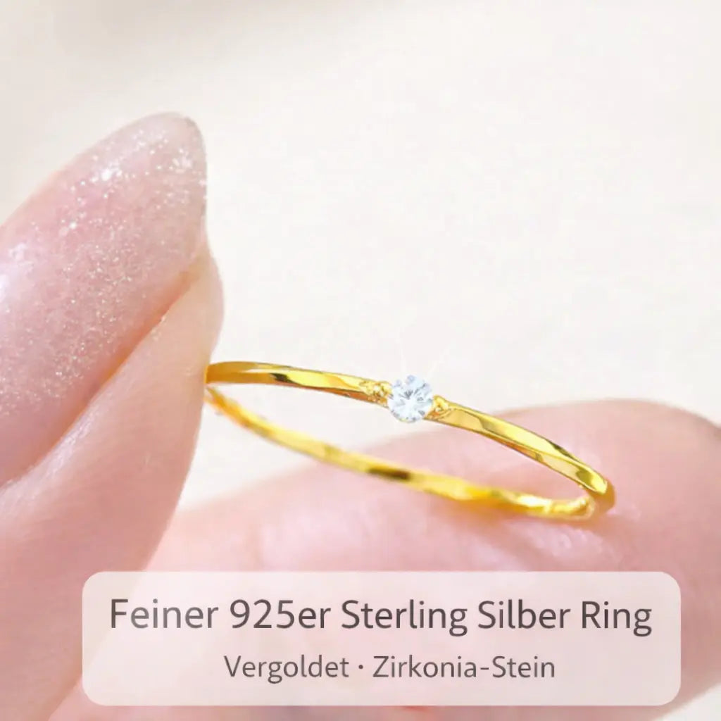 Feiner 925er Sterling Silber Ring – Vergoldet – Minimalistischer Damenring mit Zirkonia Moellerzon