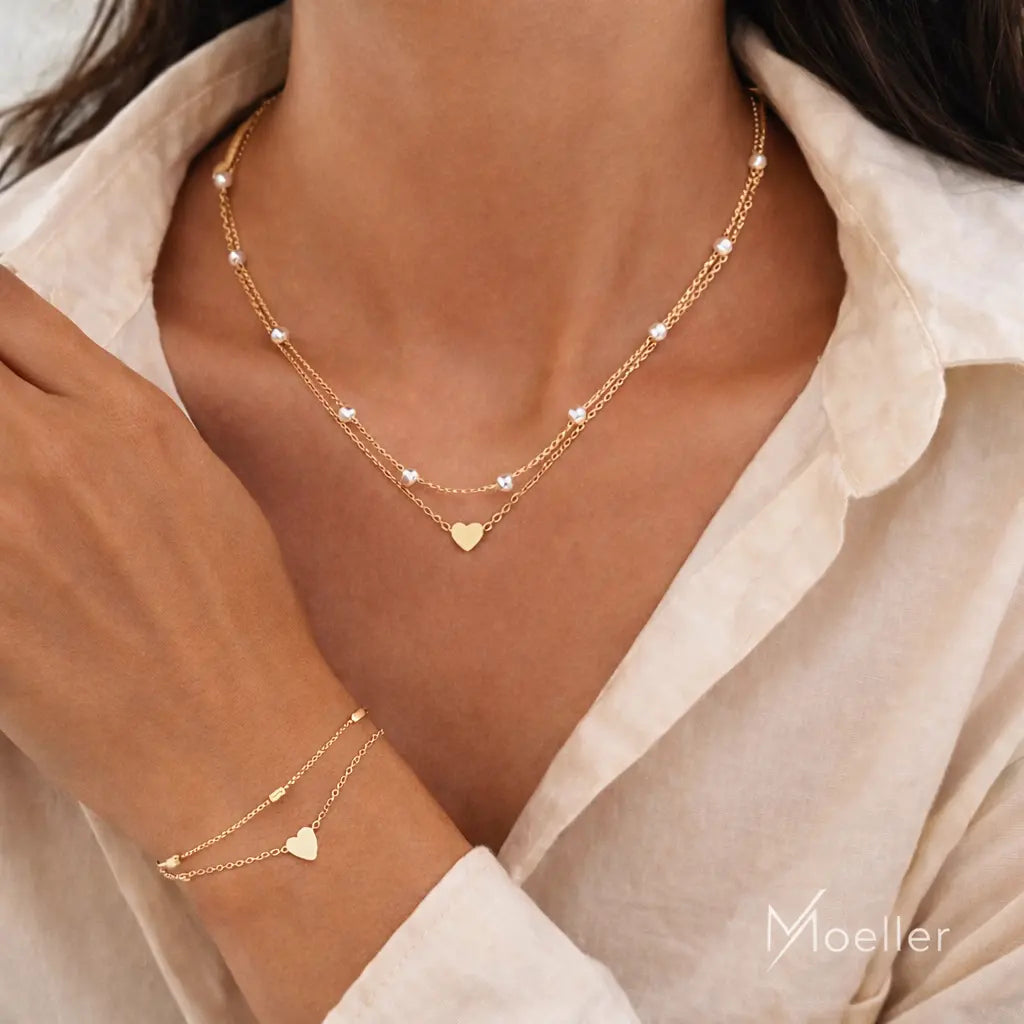 Elegantes 3-teiliges Herz-Schmuckset – Goldfarben Moellerzon