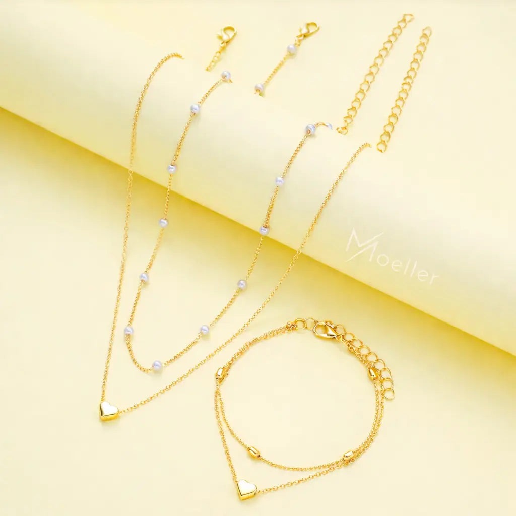 Elegantes 3-teiliges Herz-Schmuckset – Goldfarben Moellerzon