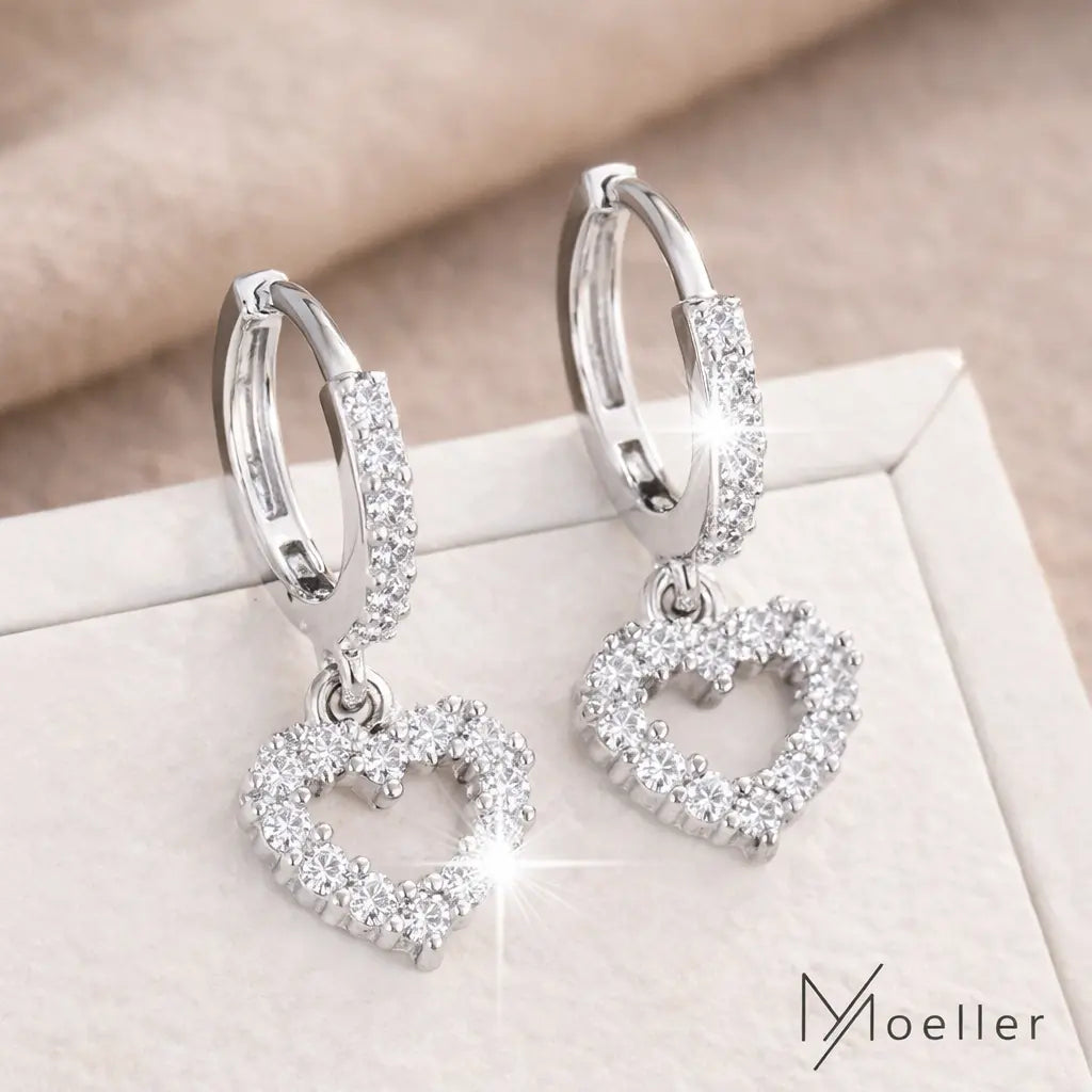 Herz Creolen Ohrringe Silberfarben – Funkelnder Modeschmuck mit Zirkonia Moellerzon