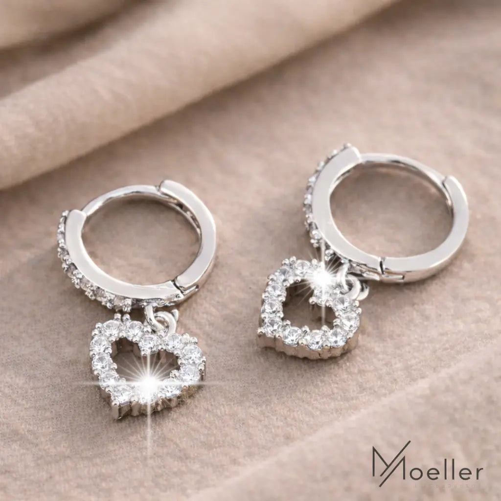 Herz Creolen Ohrringe Silberfarben – Funkelnder Modeschmuck mit Zirkonia Moellerzon