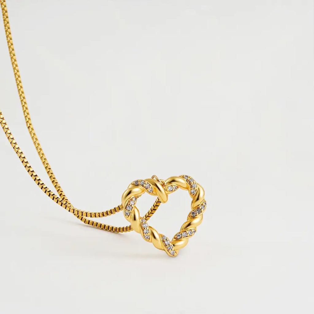 Herz Anhänger Halskette – Edelstahl 18K vergoldet mit funkelnden Zirkonia Moellerzon